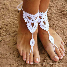 Bracelete de tornozelo mão Crochet Barefoot Sandálias Foot Jóias Beachwear Swimwear